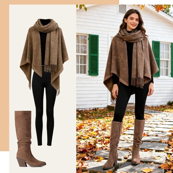 Women Knee High Faux Brown Suede Boot Stacked Chunky Heel Side Zipper Tall Boots - Picture 6 of 7